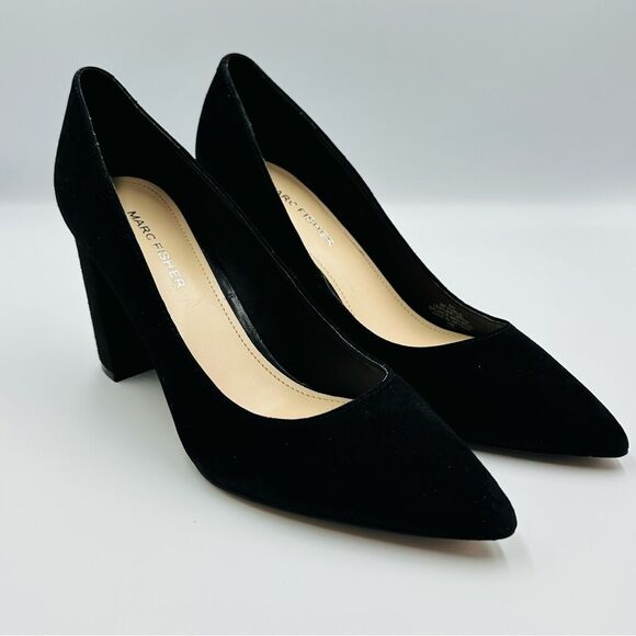 Marc Fisher Classic Viviene Slip-on Block Heel Dress Pumps Black Suede SZ 8 - Picture 1 of 16